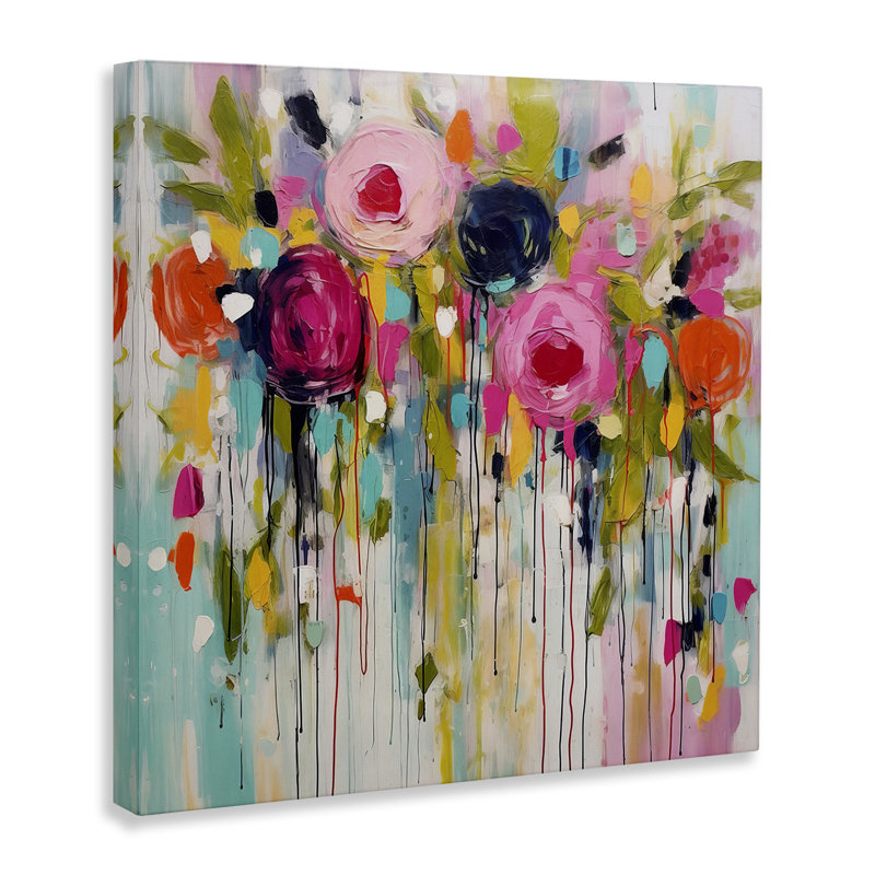 «Paint Drip Roses», art mural sur toile par Irena Orlov, H 24 po x l 24 po