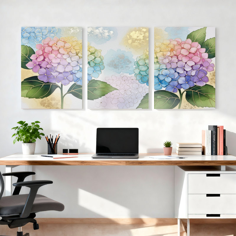 Hydrangea, impression sur toile à motif floral sur toile, ensemble de 3, H 30 po x l 60 po