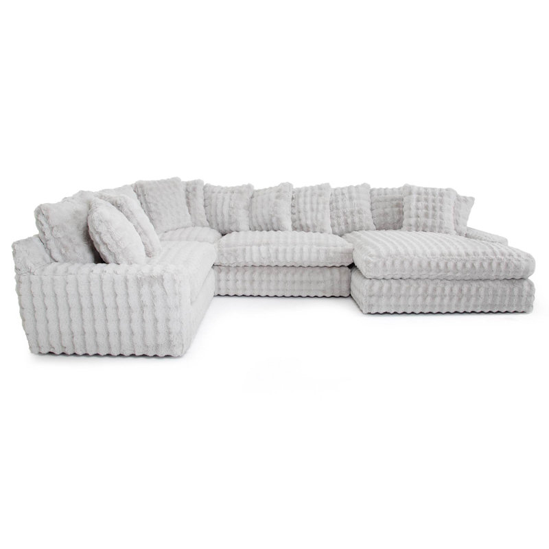 Canapé modulaire 4 pièces avec méridienne Everette, Polyester gris, Orienté à droite