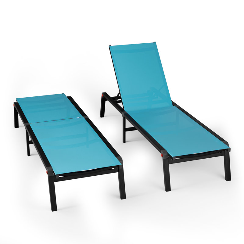 Foldable & Adjustable Aluminum Chaise Lounge Chair with Wheels, 5 Positions, Full Flat Tanning Recliner for Outdoor Patio, Beach, Poolside 2-Pack