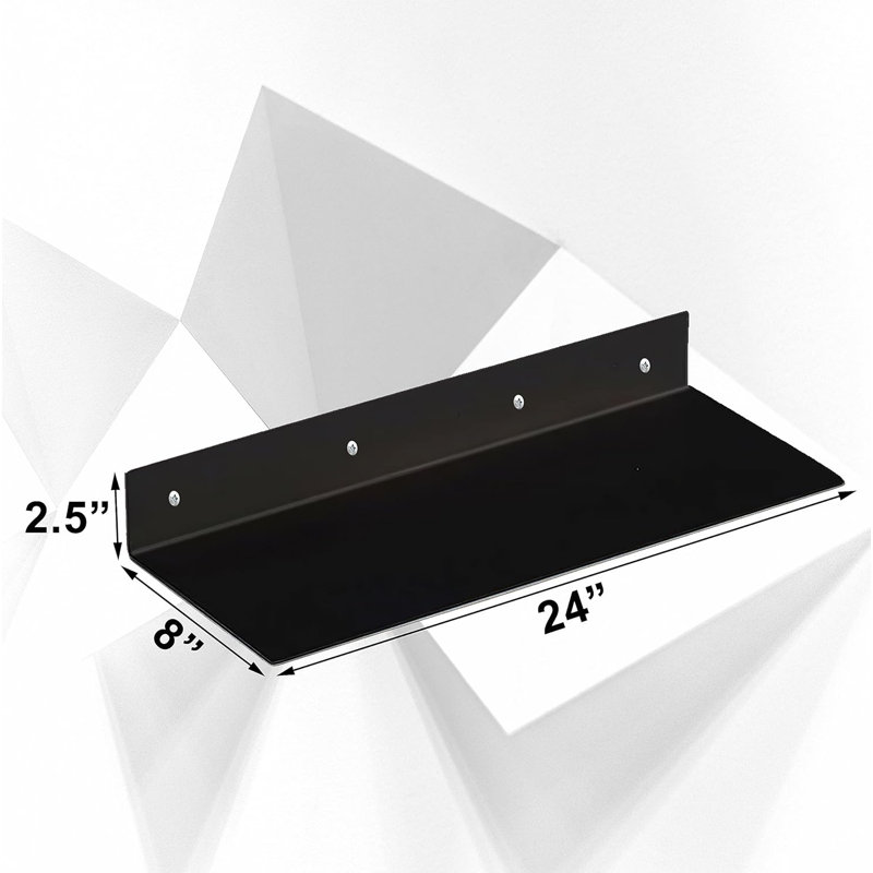 Simond Store 24-Inch Black Steel Wall-Mounted Floating Shelf, 8-Inch Depth, 2.5" H x 8" W x 24" D