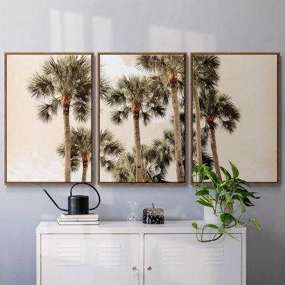 «Blush Palms», reproduction sur toile 3 pièces