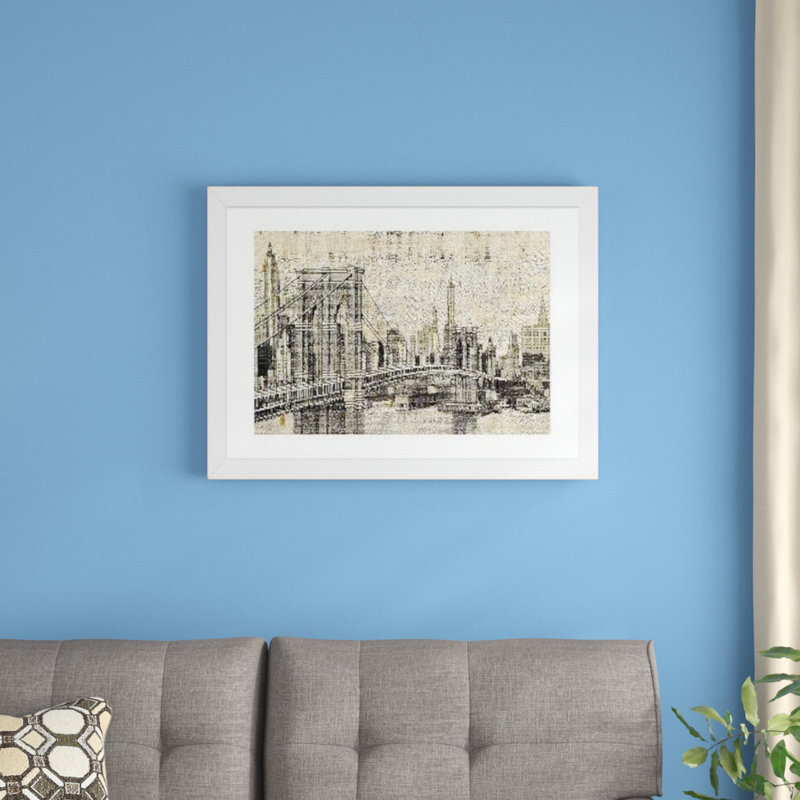 «Vintage NY Brooklyn Bridge Skyline» par Michael Mullan, reproduction de photo, H 24 po x l 32 po x P 1 po