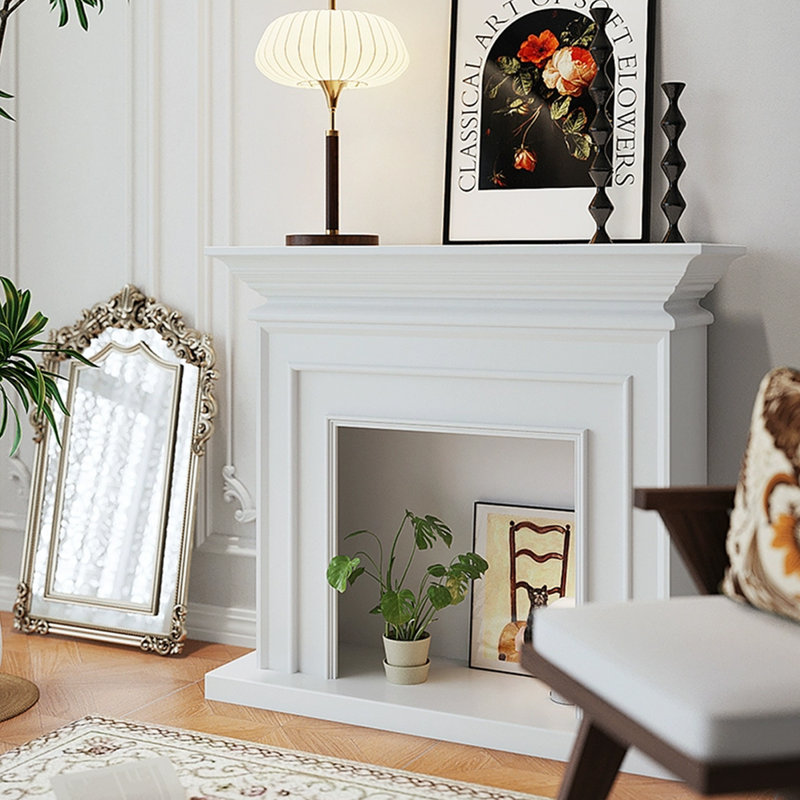 White Solid Wood Freestanding Fireplace