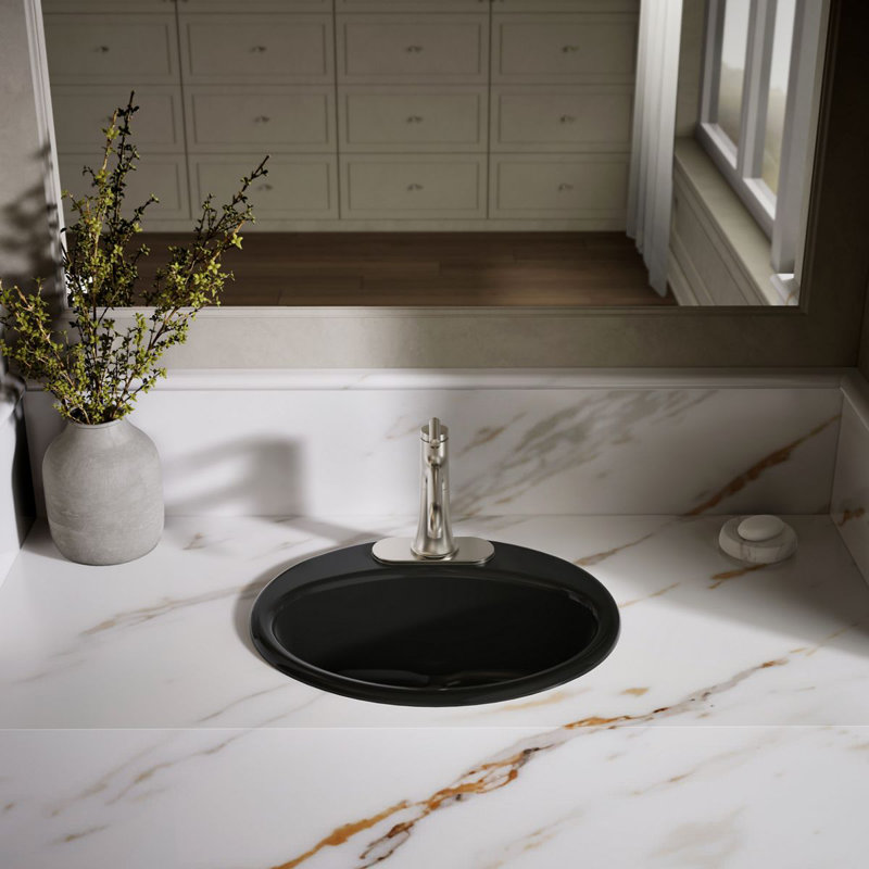 Farmington Metal Oval Drop-In Bathroom Sink with Overflow, Black