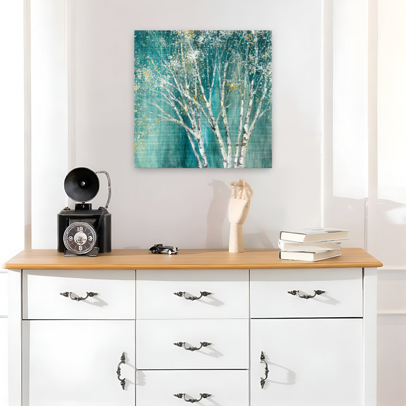 Bouleau bleu contemporain avec bouleaux, H 18 po x l 18 po