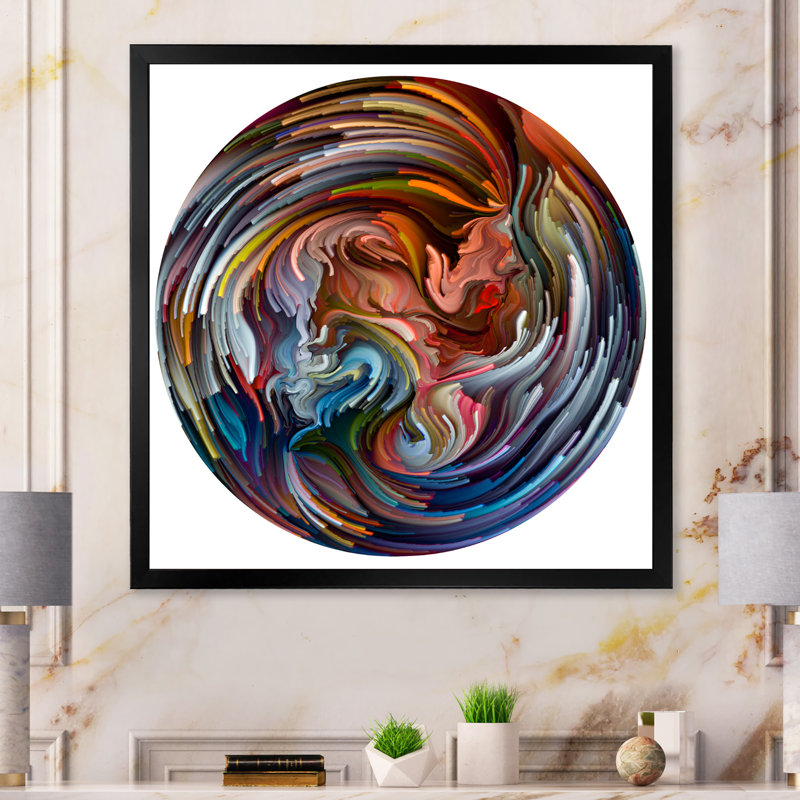 Cercle coloré liquide Flow II - impression moderne sur bois, Cadre photo noir, H 16 po x l 16 po x P 1 po