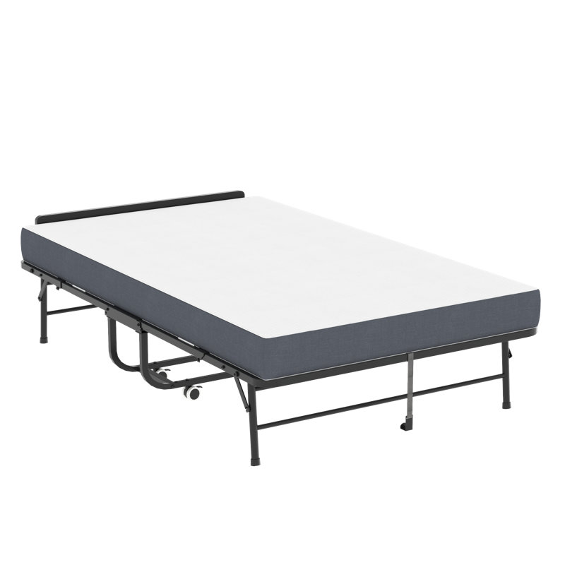 Lit pliant de 75 po x 46 po de large avec tête de lit réglable, lit extra long escamotable pour les personnes de grande taille, matelas en mousse viscoélastique de 5 po, lit d'invité robuste sur roulettes, lit simple spacieux