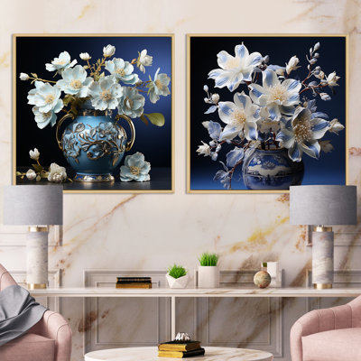White Hibiscus Flowers Arrangement - Hibiscus Square Collage Set Of 2