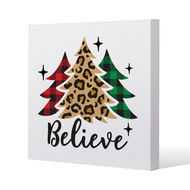 Christmas Trees With Leopard - Wrapped Canvas Print, 46cm H x 46cm W