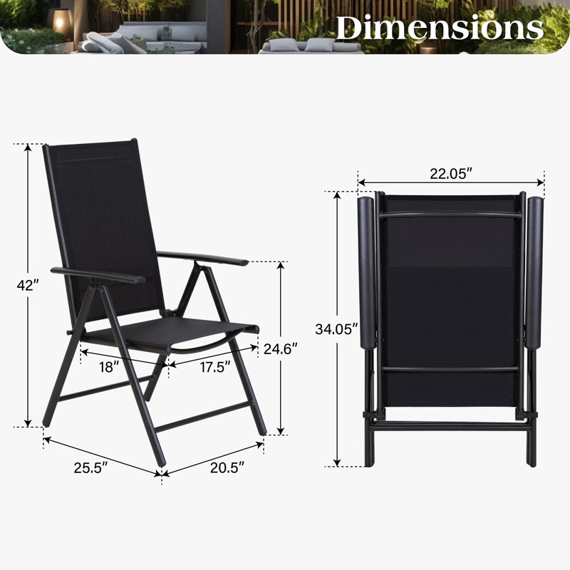 Alyah Metal Outdoor Dining Reclining Armchair, Black