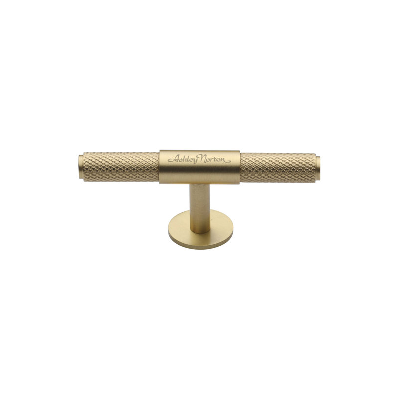 Basel Knurled T Cabinet Pull, Satin Brass