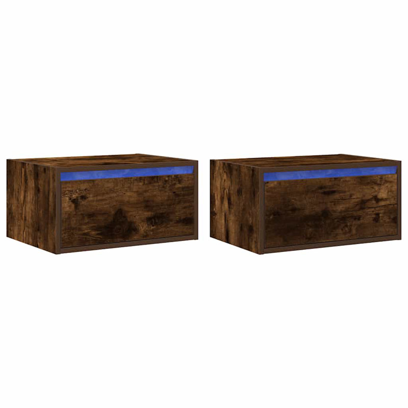 Darshay 51cm W Manufactured Wood Bedside Table, Smoked Oak, 2