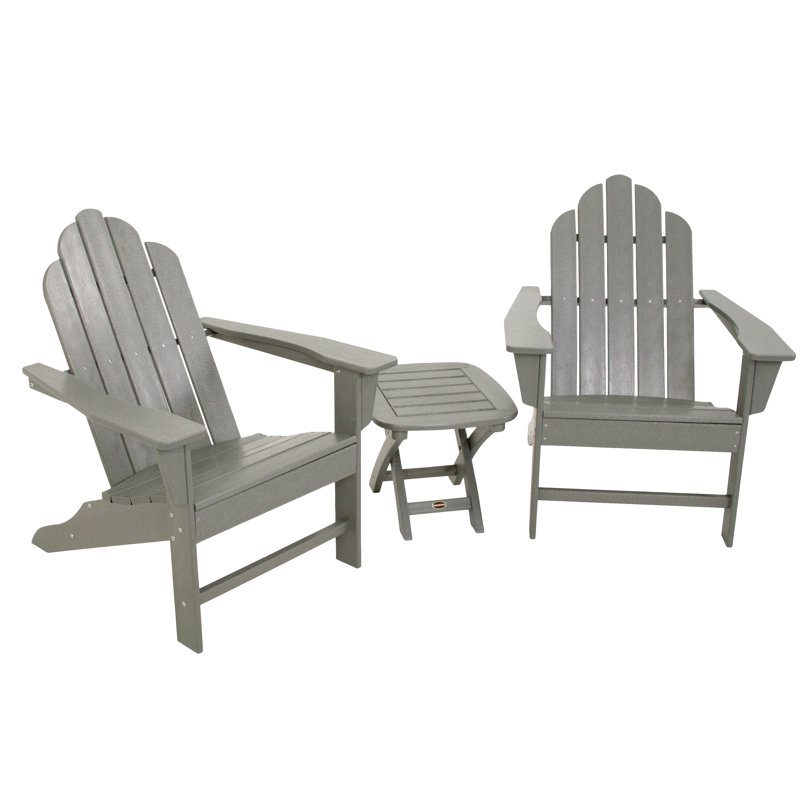 POLYWOOD Long Island Adirondack 3-Piece Set, Gray