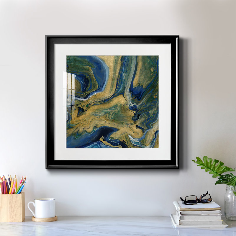 Golden Sea - peinture encadrée, Cadre noir, H 17,5 po x l 17,5 po x P 1,5 po