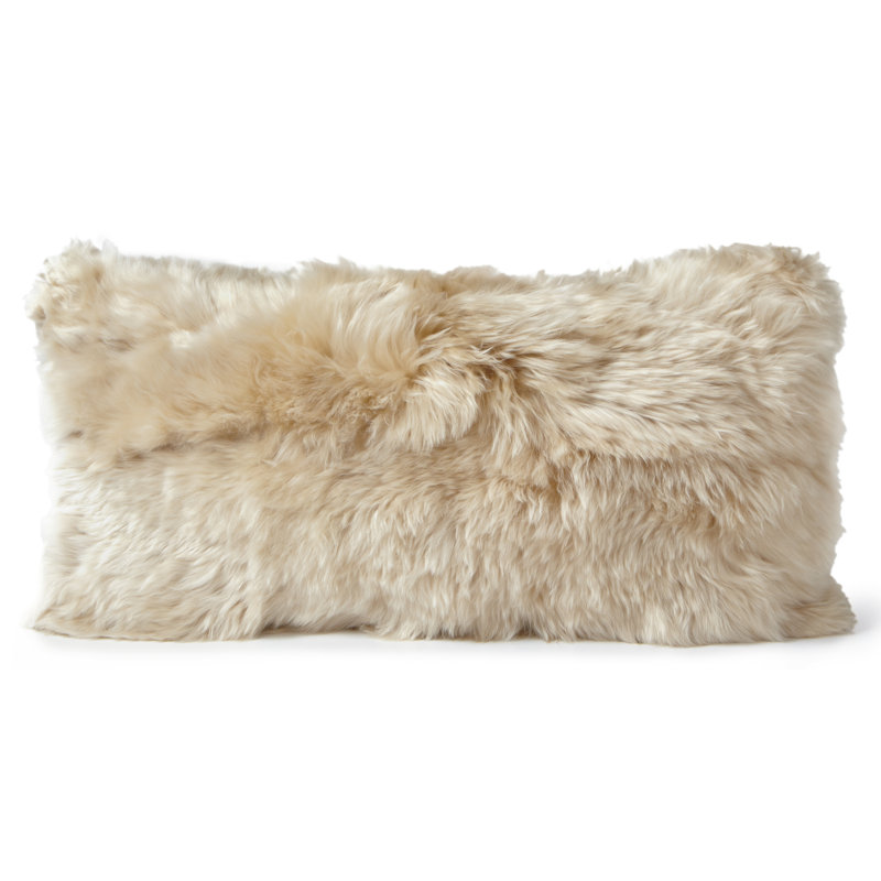  Lumbar Cushion Alpaca Suri Wool With Microsuede Back 22" W x 11" H Indoor Accent Pillow, linen