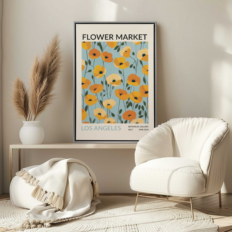 Marché aux fleurs de Los Angeles, Cadre flottant en chrome poli, H 36,75 po x l 24,75 po