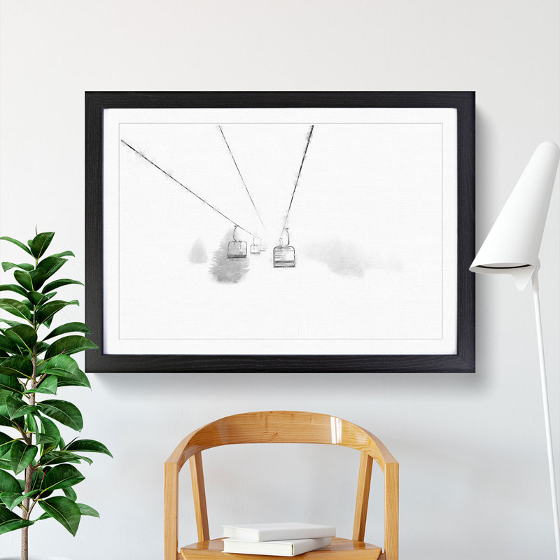 Ski Lift in Morillon France - Picture Frame Painting Print on MDF, Black Framed, 24cm H x 33cm W x 2cm D
