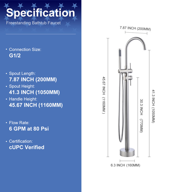 Floor Tub Spout with Diverter, Brushed Nickel