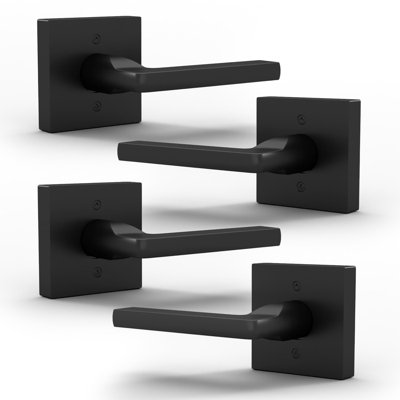 Mega Handles Prime Dummy Poignées de porte - Paquet de 4 poignées de porte noires robustes, poignée de porte anti-rotation pour couloir, garde-robe et portes françaises, un côté, s'adapte à toutes les portes standard - noir mat