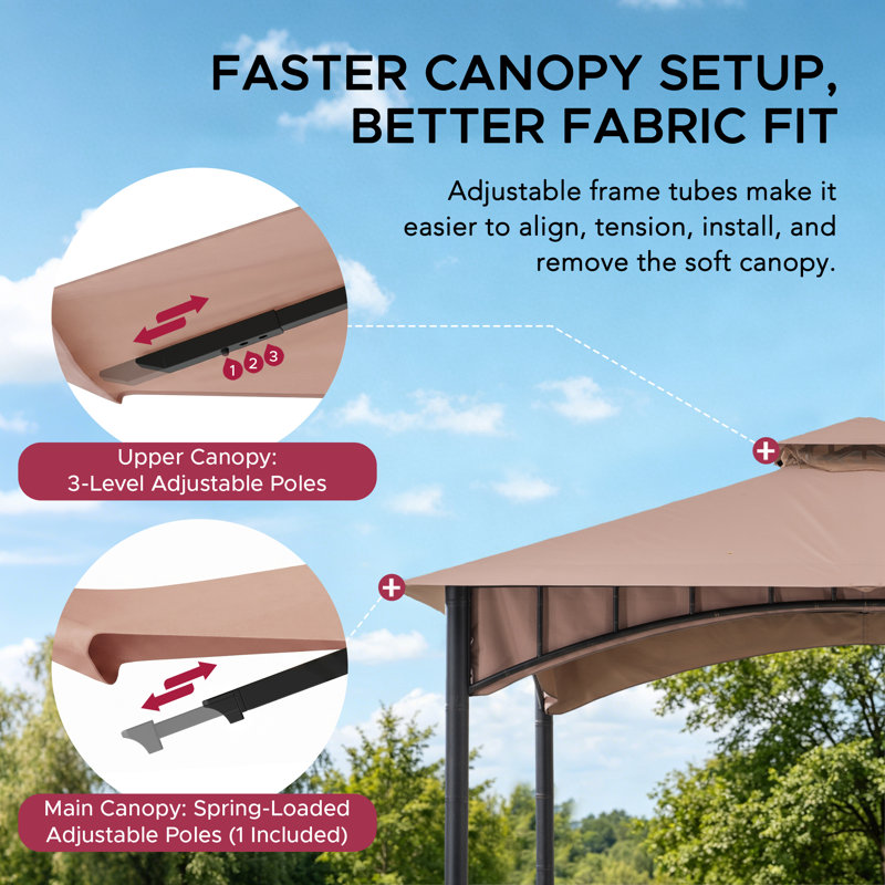 Sunjoy 11 ft. x 11 ft. Gazebo with 2-Tier Hip Roof, 2-Tone Bronze Bamboo Steel Frame Soft top Gazebo with Ceiling Hook