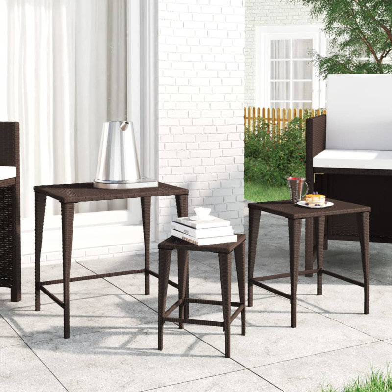 Garden Nesting Tables 3 Pcs Poly Rattan, Brown