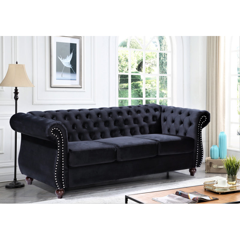 Felder 82.6'' Velvet Sofa, Black