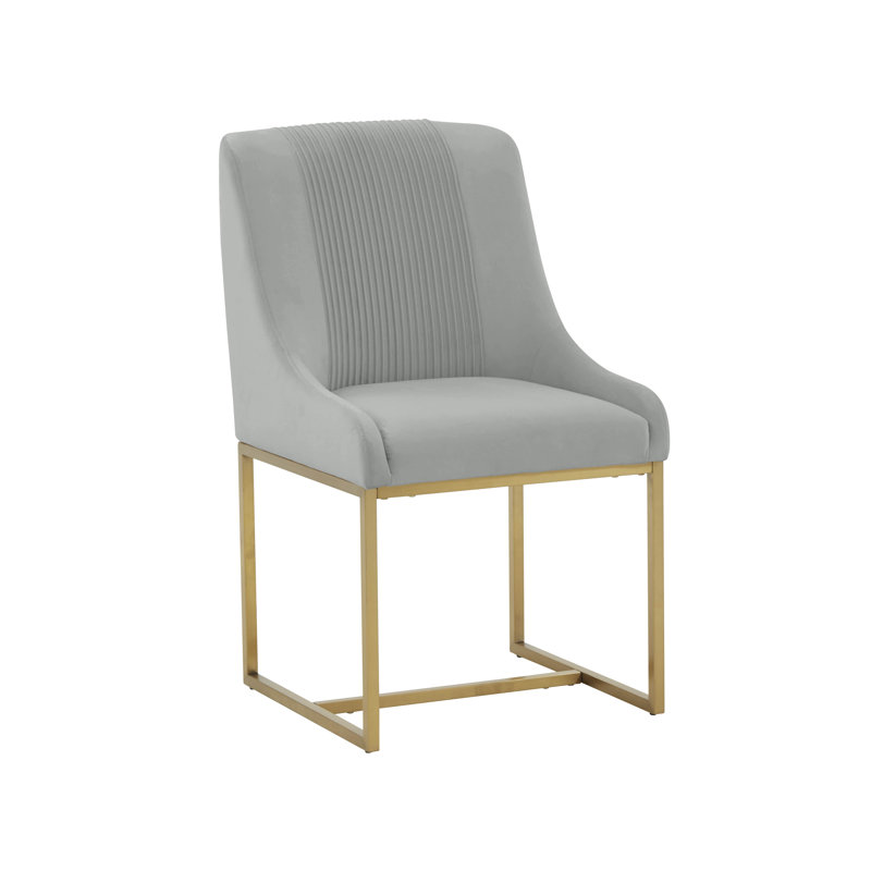 Gray Velvet Upholstered Arm Chair with Brass Legs