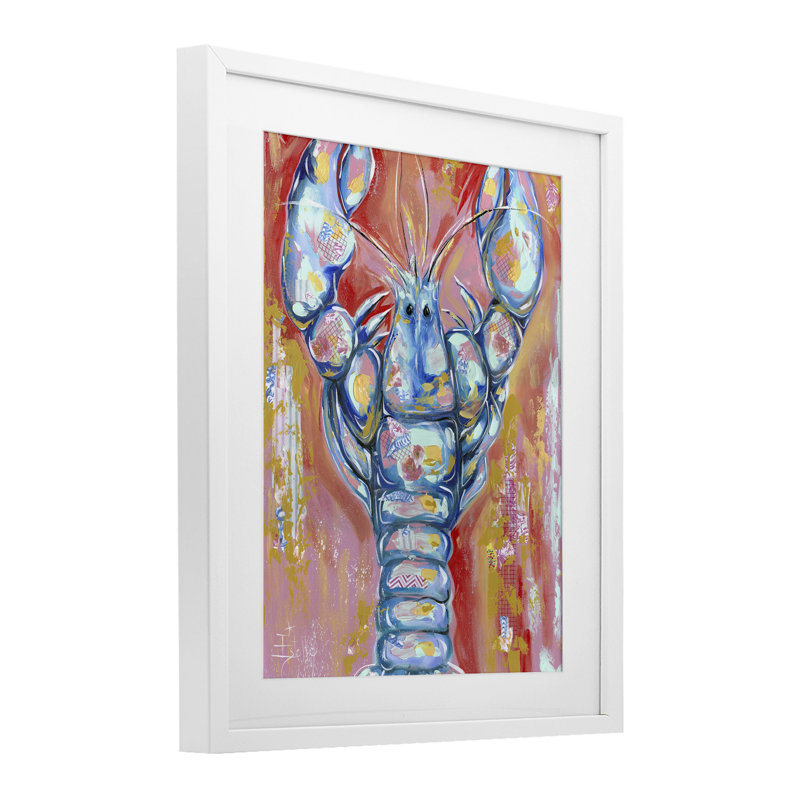 «Funky Vibrant Lobster», reproduction encadrée sous verre, conception d'Estelle Grengs, H 21 po x l 17 po, Cadre blanc côtier