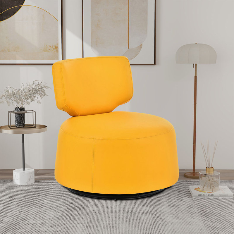 Fauteuil demi-tonneau pivotant de 27,56 po Namitha, Similicuir jaune