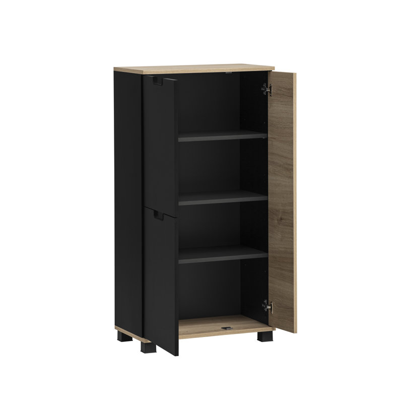 Soldonia Freestanding Bathroom Cabinet, Matt Black/White Oak