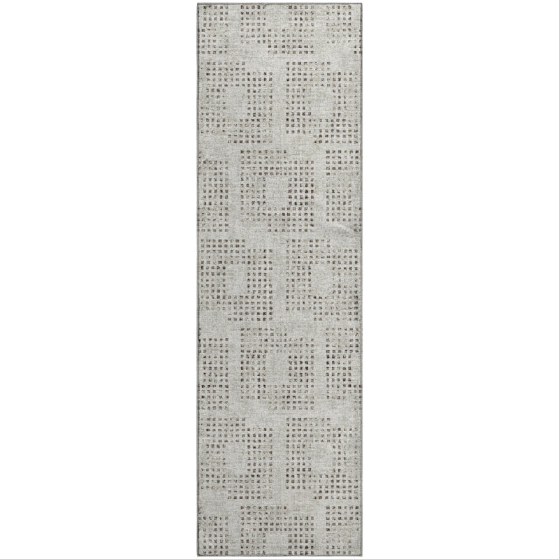 Premium Machine Washable Mayfield AMF33 Geometric Rug, 2'3" x 7'6" Runner, Beige