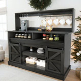 Gracie Oaks 52" Farmhouse Buffet Cabinet With Storage Sliding Barn Door Sideboard Cabinet With Goblet Holder 5 Hooks And Power Outlets