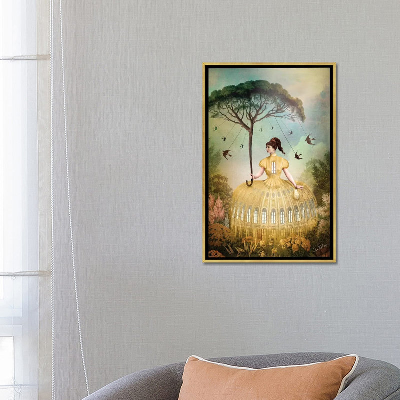 «The Bird Keeper» par Catrin Welz-Stein - impression d'art graphique, H 26 po x l 18 po x 1,5 po, Toile encadrée dorée