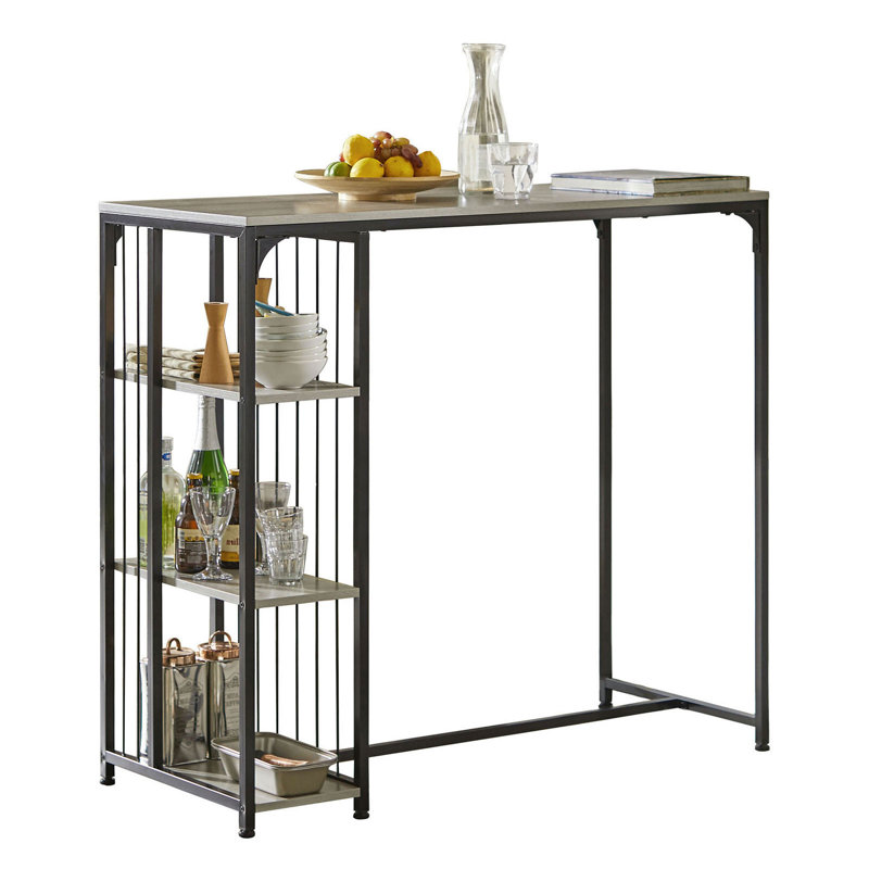 Ghaith Metal Base Dining Table, Grey/Brown/Blue, Black/Grey