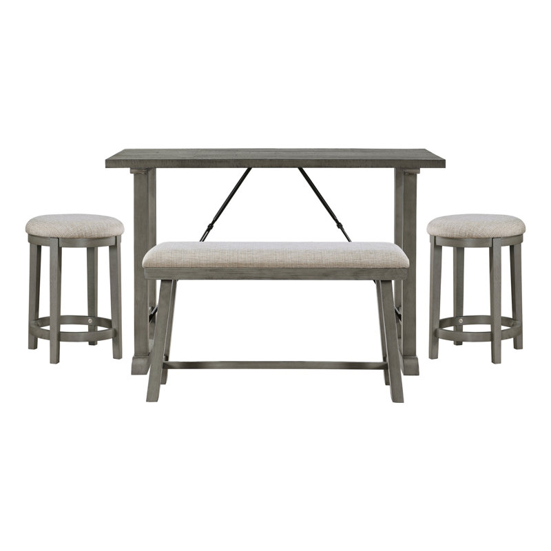 Chotu 4PC Counter Height Dining Set Counter Height Table with Bench 2x Stools Foam Cushioned Seats
