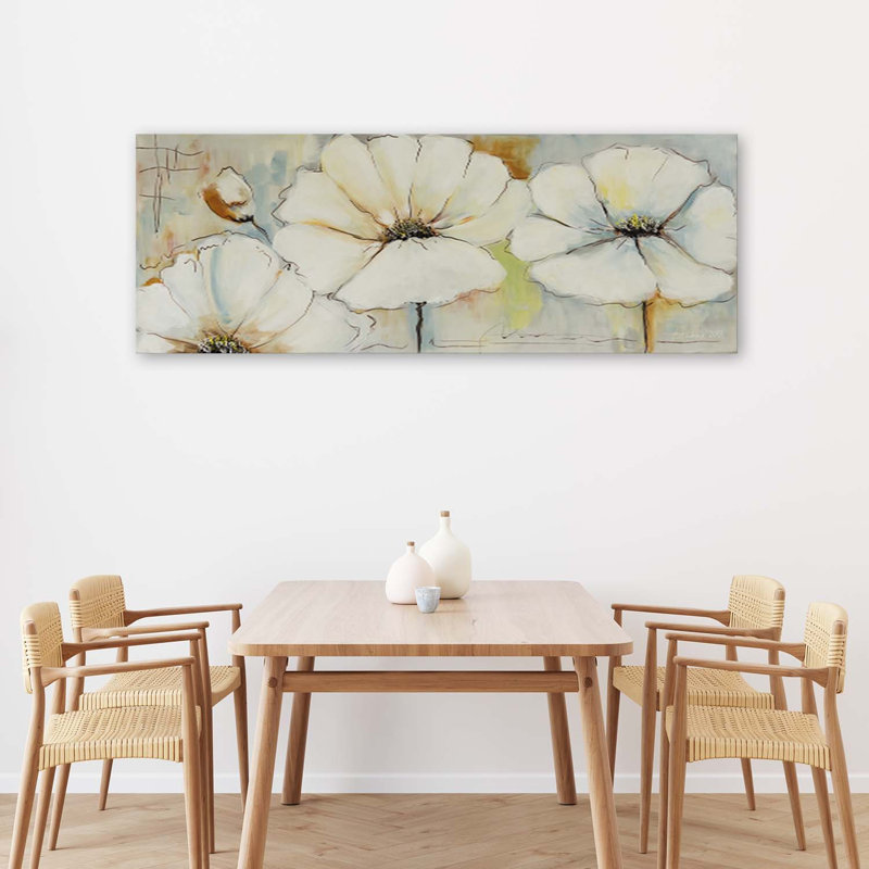 Three Flowers And A Bud - No Frame Panoramic Print on Canvas, 40cm H x 120cm W
