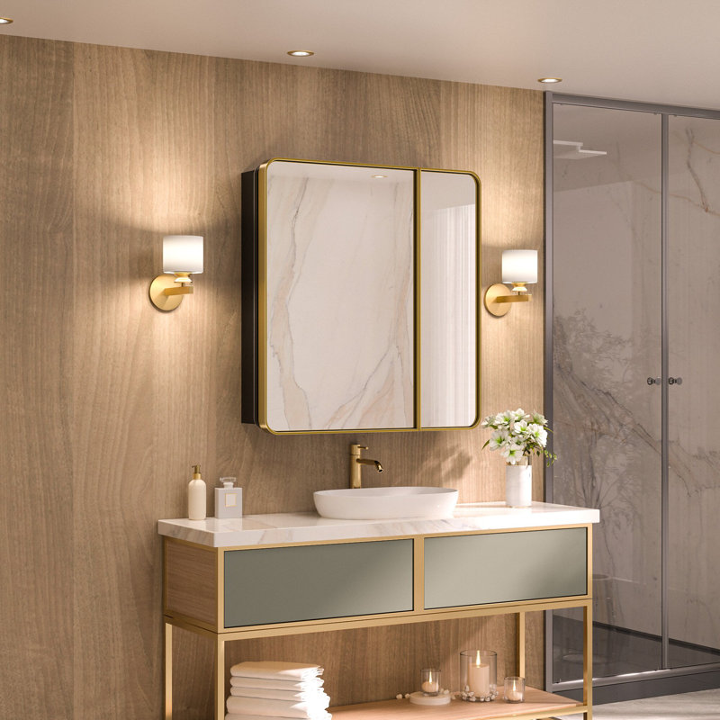 Gervon Rectangle Recessed Medicine Cabinet with Adjustable Shelves, 32" H x 30" W x 5" D, Gold