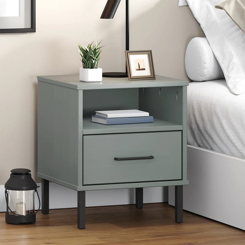 Panzino 40cm W Metal Bedside Table, Grey