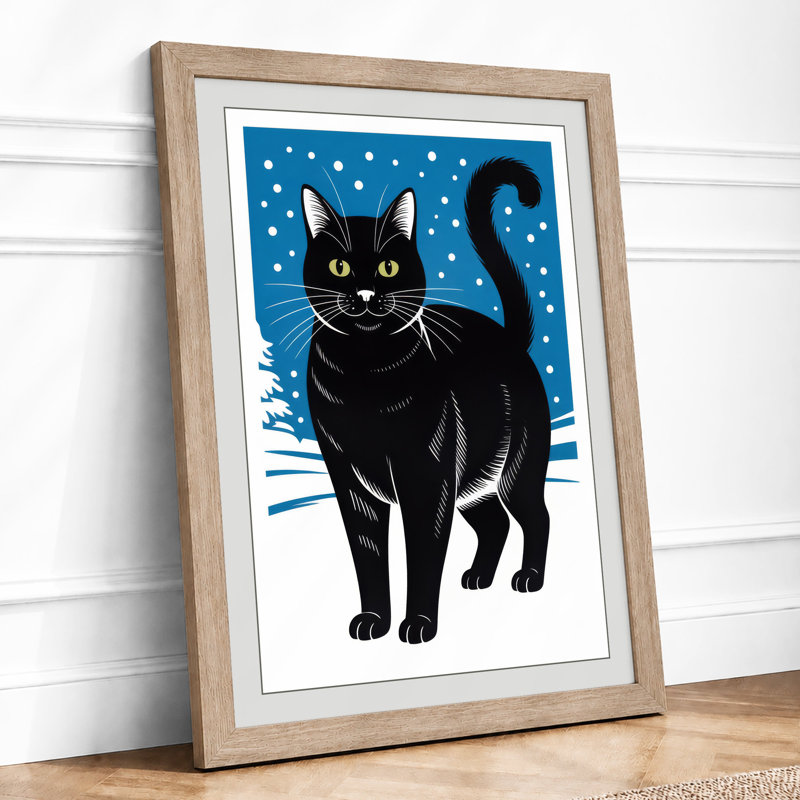 Winter Cat Minimalist - Print, A2 - 59.4 x 42.0 cm, Oak