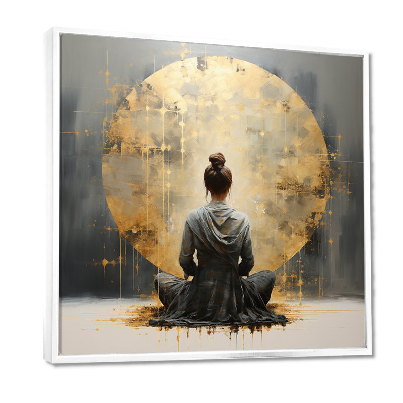 Minimalisme méditation Pose I - méditation grand art mural, H 36 po x l 36 po x P 1,5 po, Cadre flottant blanc