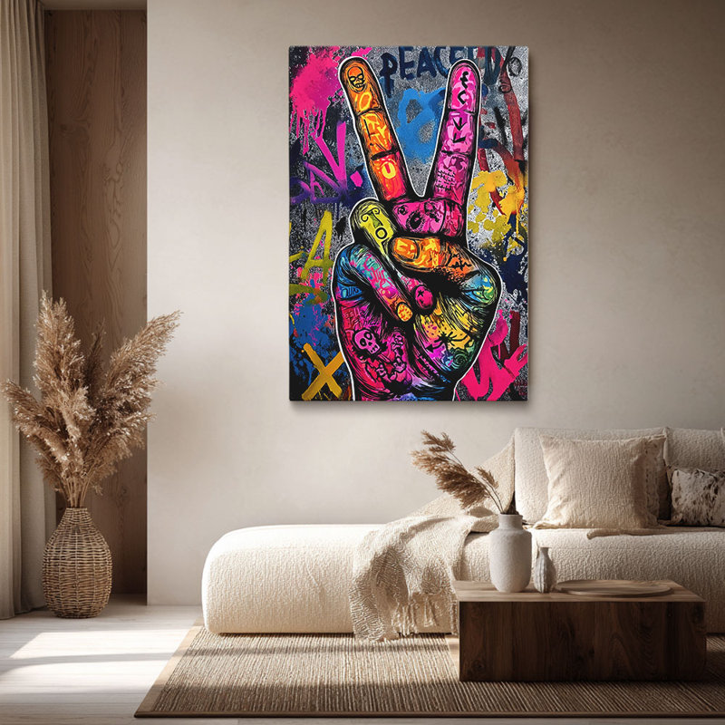 Cadre en toile tendue «Neon Peace Sign Hand» pour Eclectic Studio, 12 * 8 pouces (30 * 20 * 2cm)
