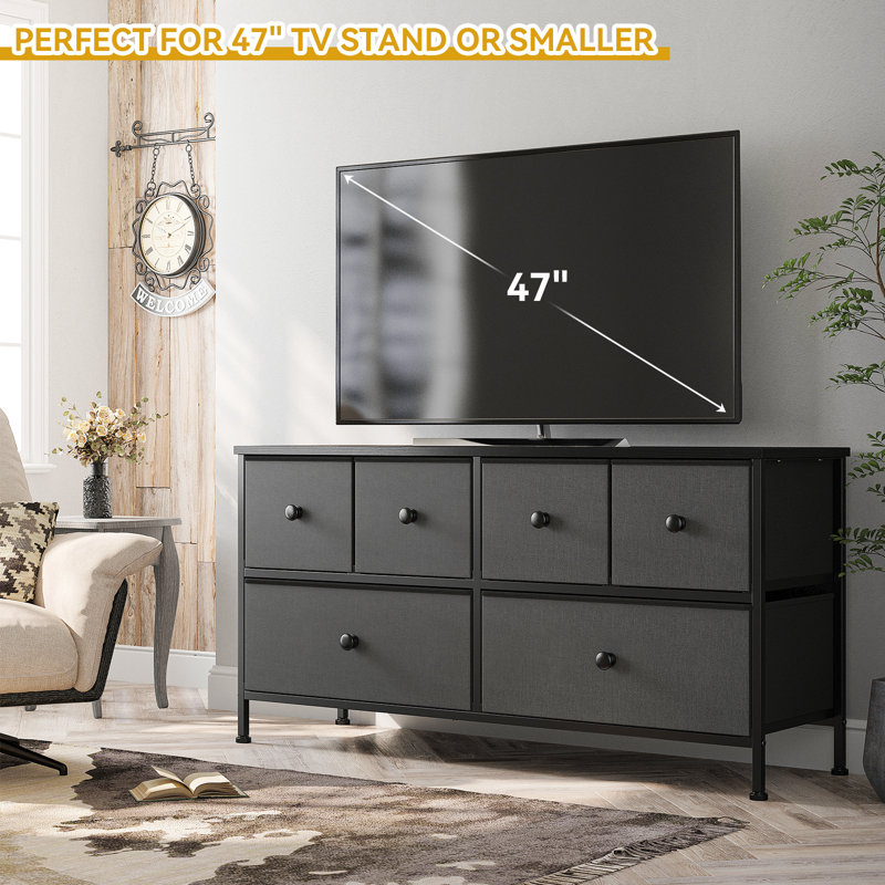 Marlenia 39.4'' W 6 - Drawer Dresser for Bedroom, Gray/Black