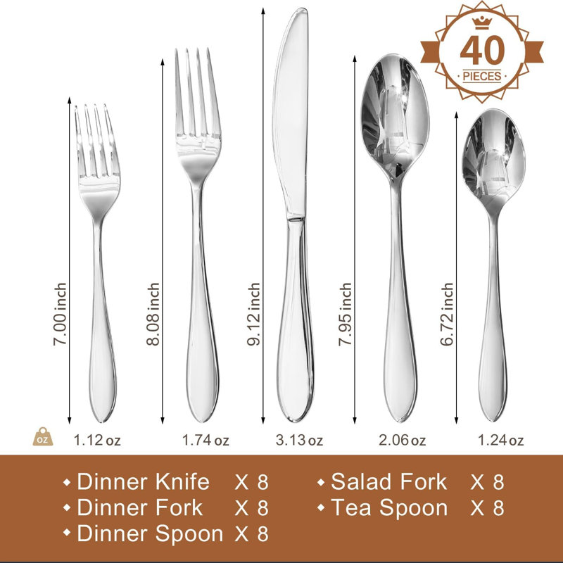 40-Piece Silverware Set For 8