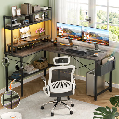 L Shaped Computer Desk with Monitor Stand and Storage Shelf, 49'' Small Corner Desk For Home & Office