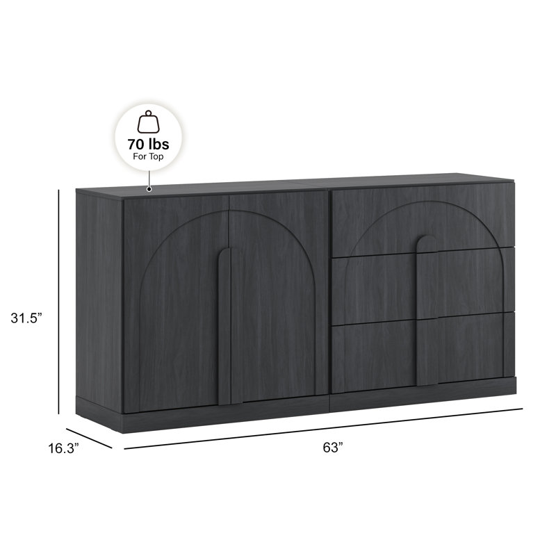 Buffet modulaire 2 pièces avec tablette et 3 tiroirs, ébène, Bijou Ebony BC