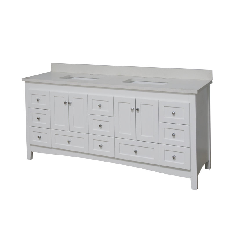 White Shaker Style Double Bathroom Vanity with Quartz Top