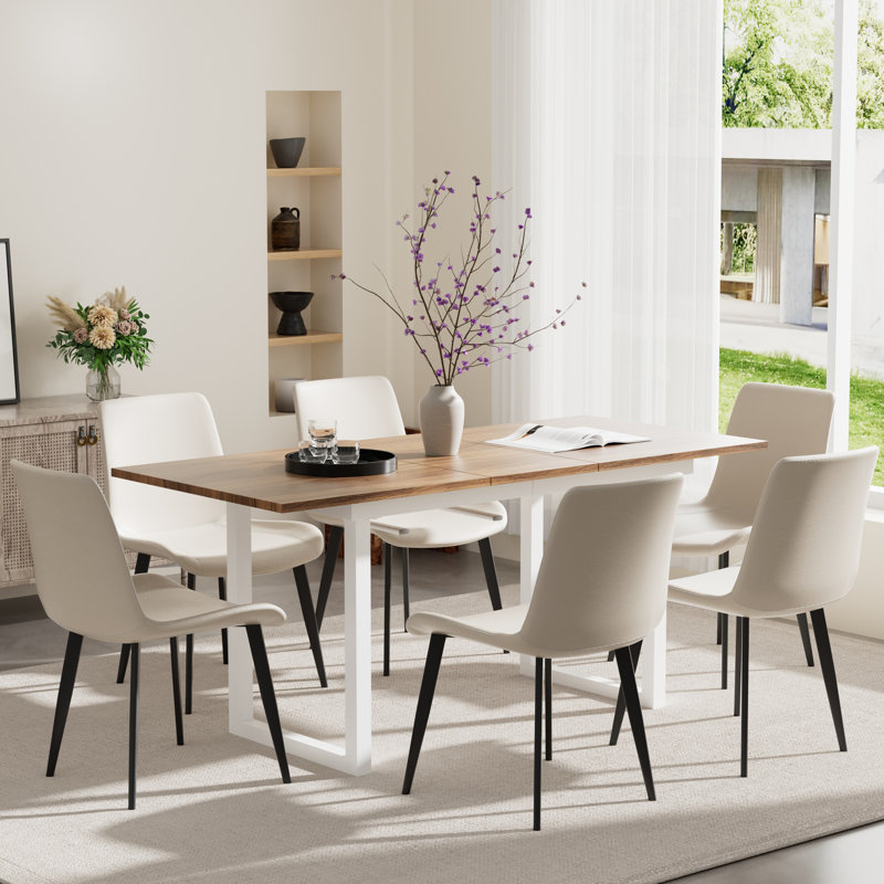 Ensemble de table de salle à manger 70,86 po à rallonge pour 4 à 6 personnes, Ivoire/blanc, Blanc/Noir, 7