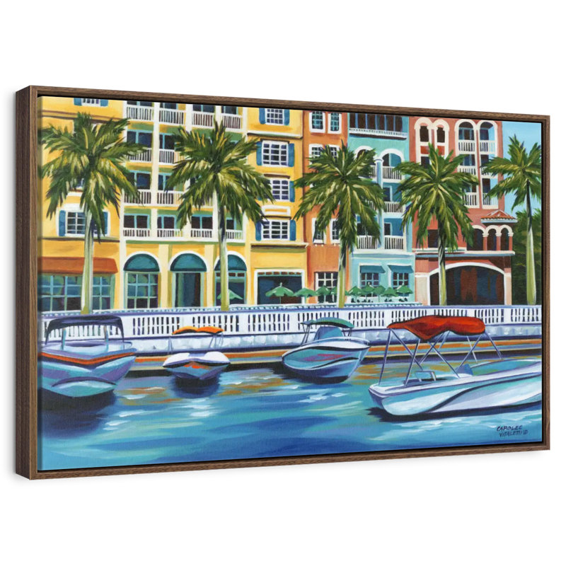 Rendez-vous tropical I, 43 po x 29 po, Cadre flottant noyer