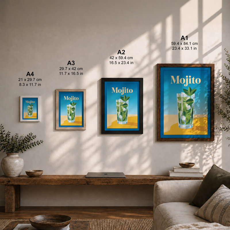 Mojito Summer Retro - Framed Print, Walnut, A3 - 42.0 x 29.7 cm